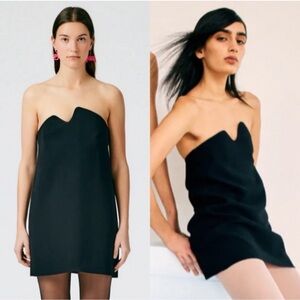 Tibi Squiggly Strapless Mini Dress in Black Size 0